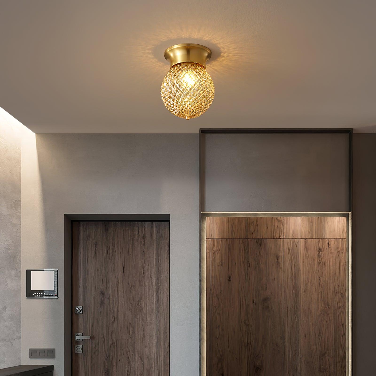 Reeded Globe Flush Ceiling Light