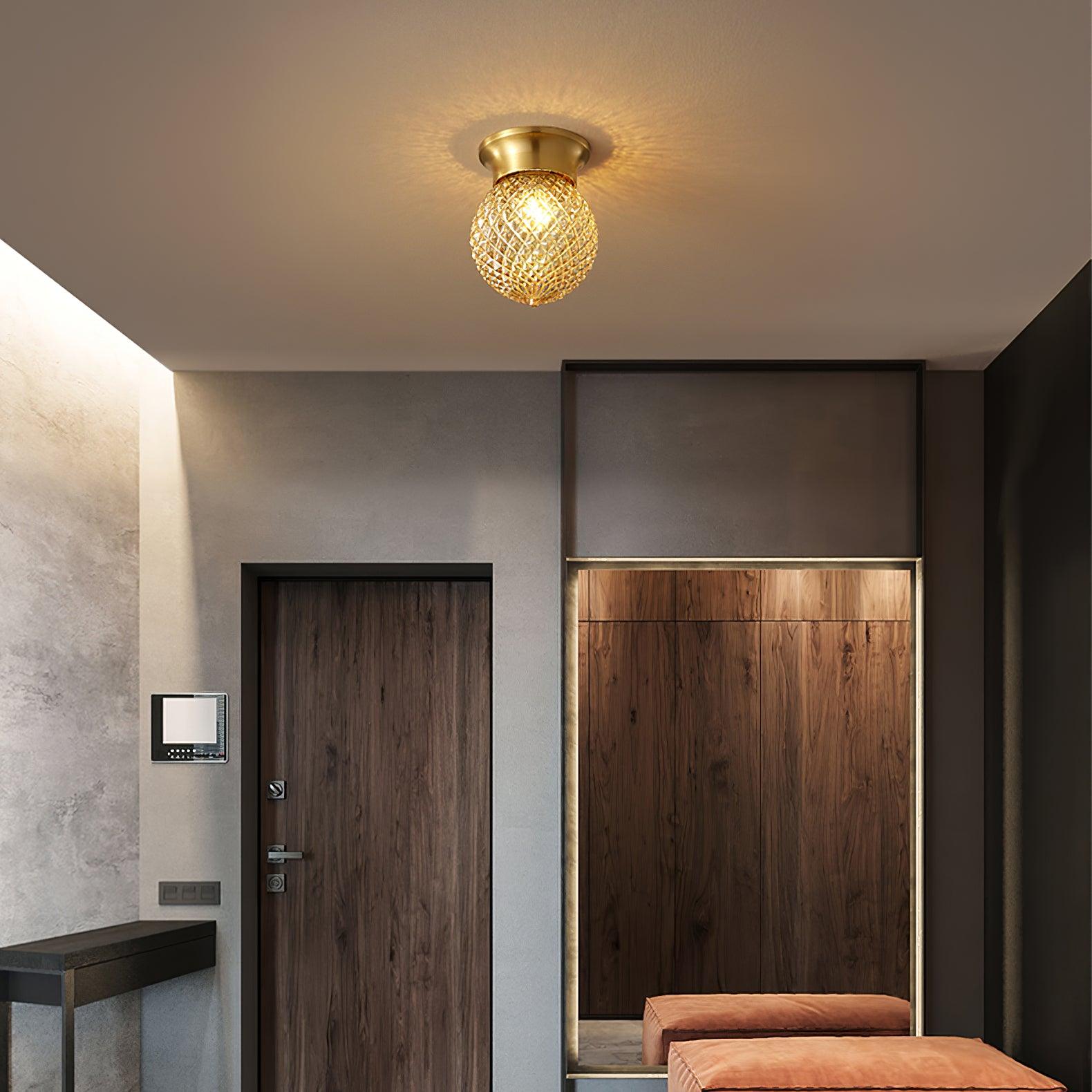 Reeded Globe Flush Ceiling Light