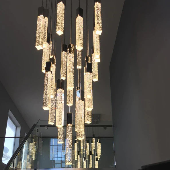 Modern Crystal Stick Chandelier with Glacier Bubble Design in Gold, Chrome, and Black Finish - High-Quality