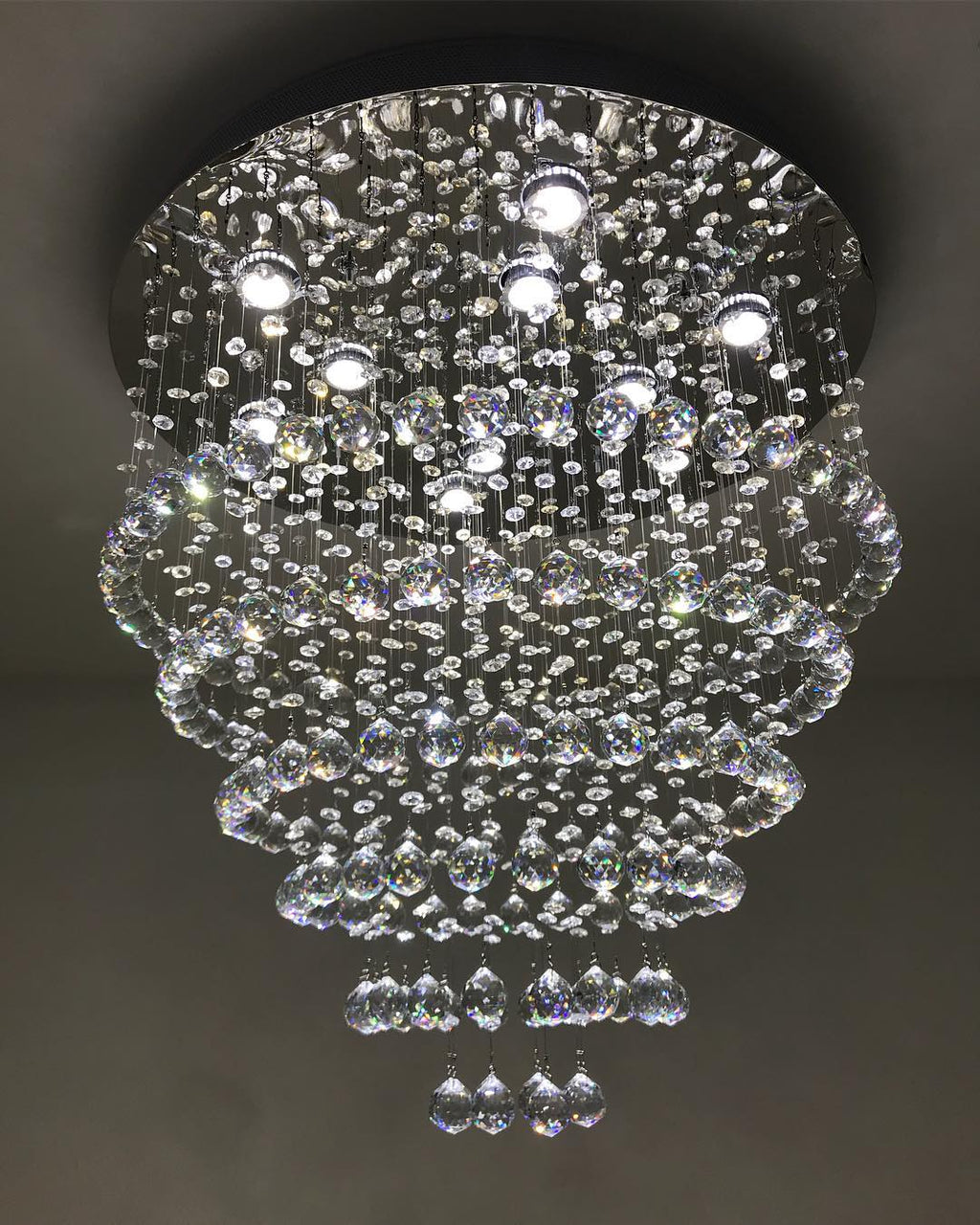 Modern Flush Mount Crystal Raindrop Chandelier for Living / dining Room