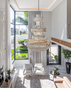 Golden Era Grand Cascade Clear Crystal Chandelier for High-Ceiling