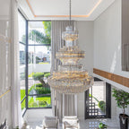 Golden Era Grand Cascade Clear Crystal Chandelier for High-Ceiling