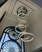Modern Round Layered Crystal Chandelier with K9 Crystals and Stainless Steel Finish for High Ceiling