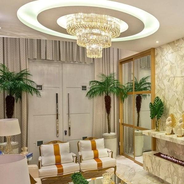 Extra Large Gold Flush Mount Crystal Light Round 3-Layers Decorative Living Room / dining Room Light