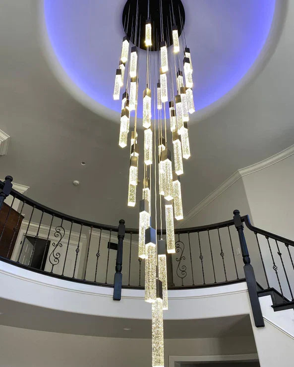 Modern Crystal Stick Chandelier with Glacier Bubble Design in Gold, Chrome, and Black Finish - High-Quality