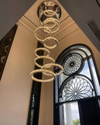 Modern Round Layered Crystal Chandelier with K9 Crystals and Stainless Steel Finish for High Ceiling