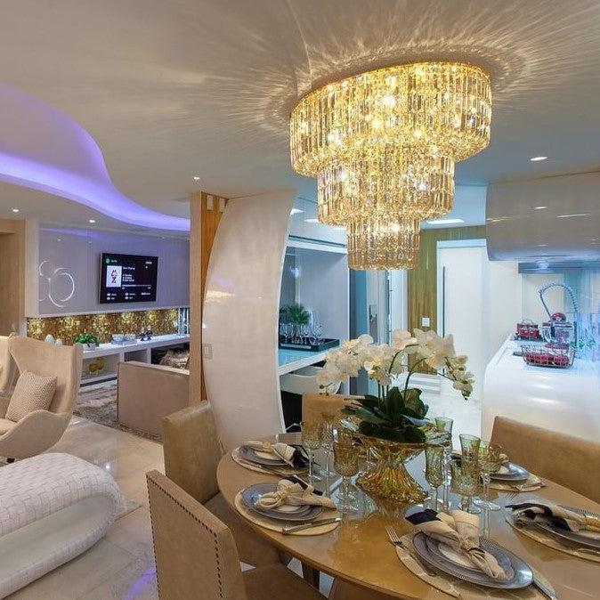 Extra Large Gold Flush Mount Crystal Light Round 3-Layers Decorative Living Room / dining Room Light