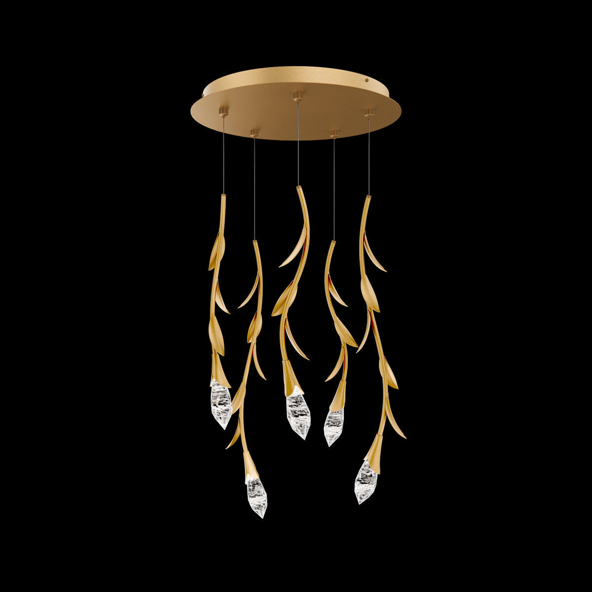 Modern Luxury Floating Branches Floral Crystal Chandelier with Round Canopy for High-Ceiling