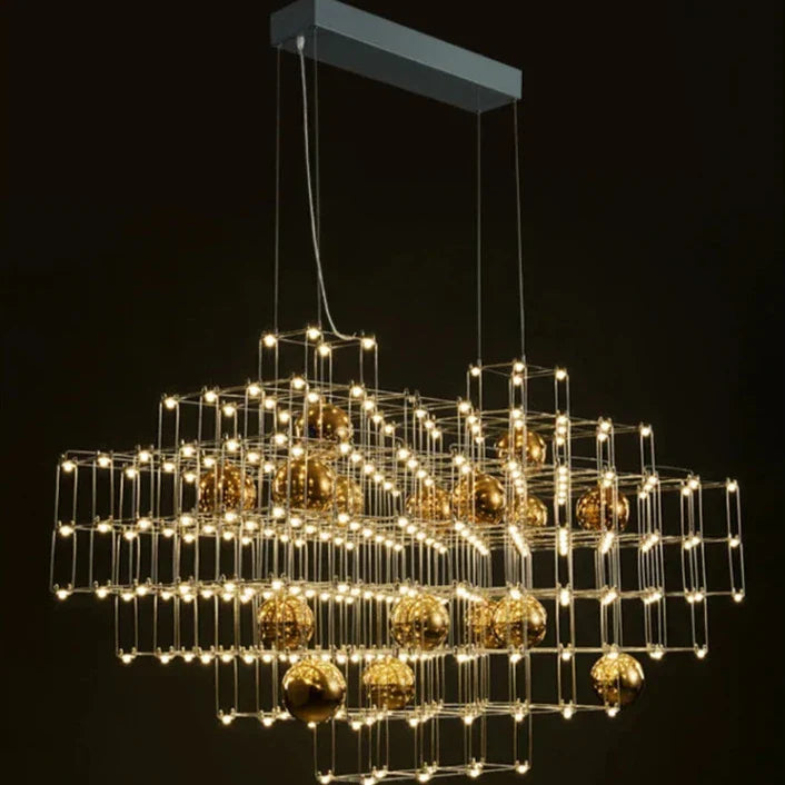 Modern Stainless Steel Three-Dimensional Cube Chandelier