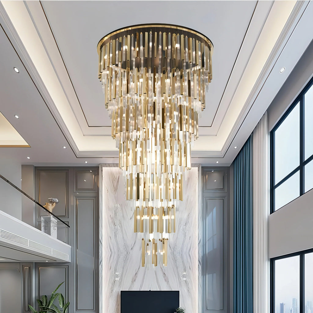 Modern Luxury 7-Tiered Floating Glass Chandelier Flush Mount for High-Ceiling / staircase / duplex