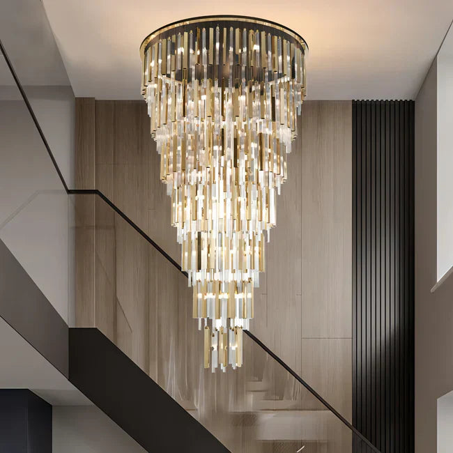Modern Luxury 7-Tiered Floating Glass Chandelier Flush Mount for High-Ceiling / staircase / duplex