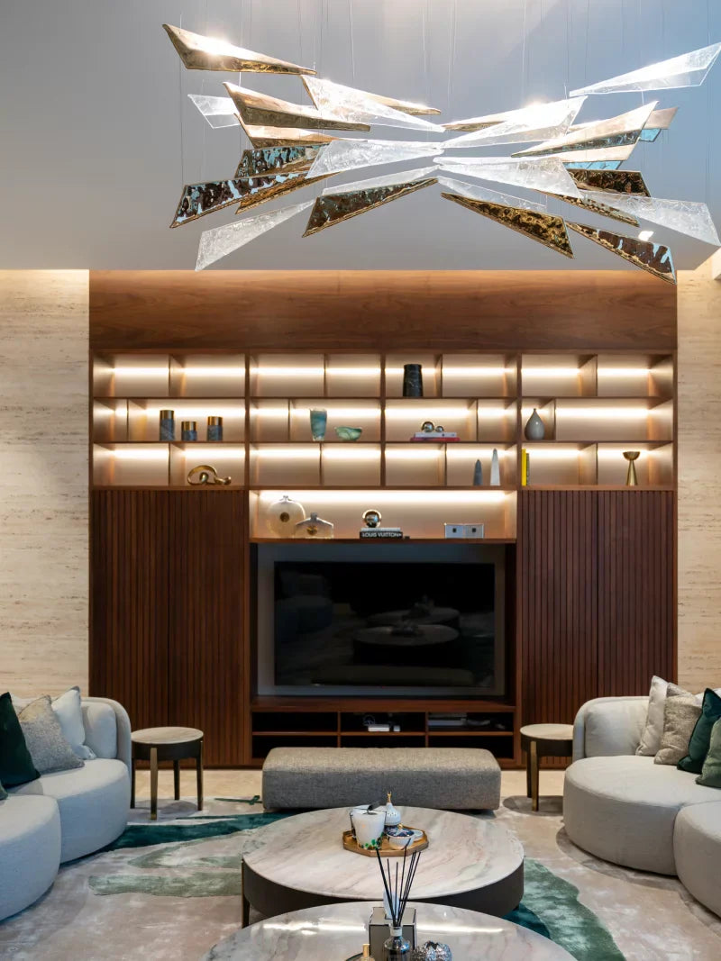 Luxury Icicle Glass and Metal Floating Chandelier with Elegant Finish for Living Room and Villa