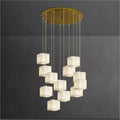 Modern Luxury Alabaster Cubic Round Pendant for Dining Table, Staircase