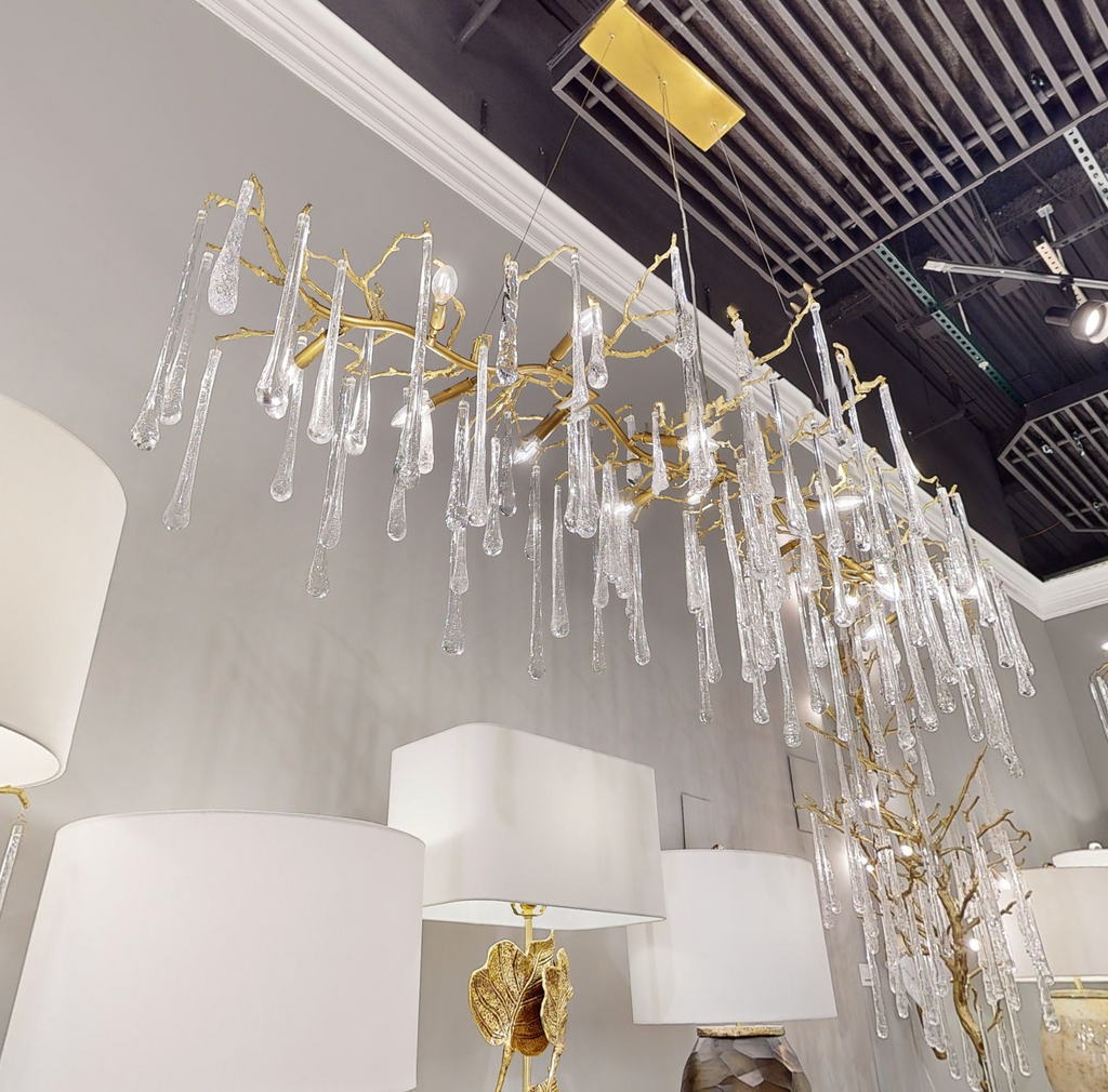 Teardrop Crystal Chandelier with Brass Branch 84-InchW