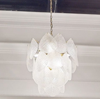 Antique Gold Frosted Glass Nine-Light Chandelier with Cascading Petal Design