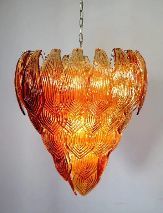 Murano Chandelier – 52 Felci Glass Leaves – Amber