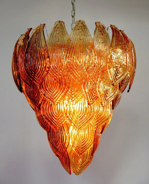 Murano Chandelier – 52 Felci Glass Leaves – Amber