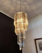 Murano Glass Chandelier – Spiral – 54 Prisms – Smokey / transparent