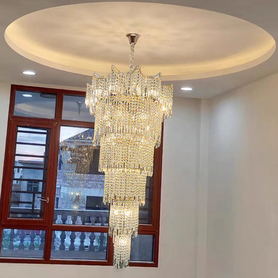 Extra Large Luxury Multi-Tiered Crystal Chandelier in Gold Finish for Foyer / staircase