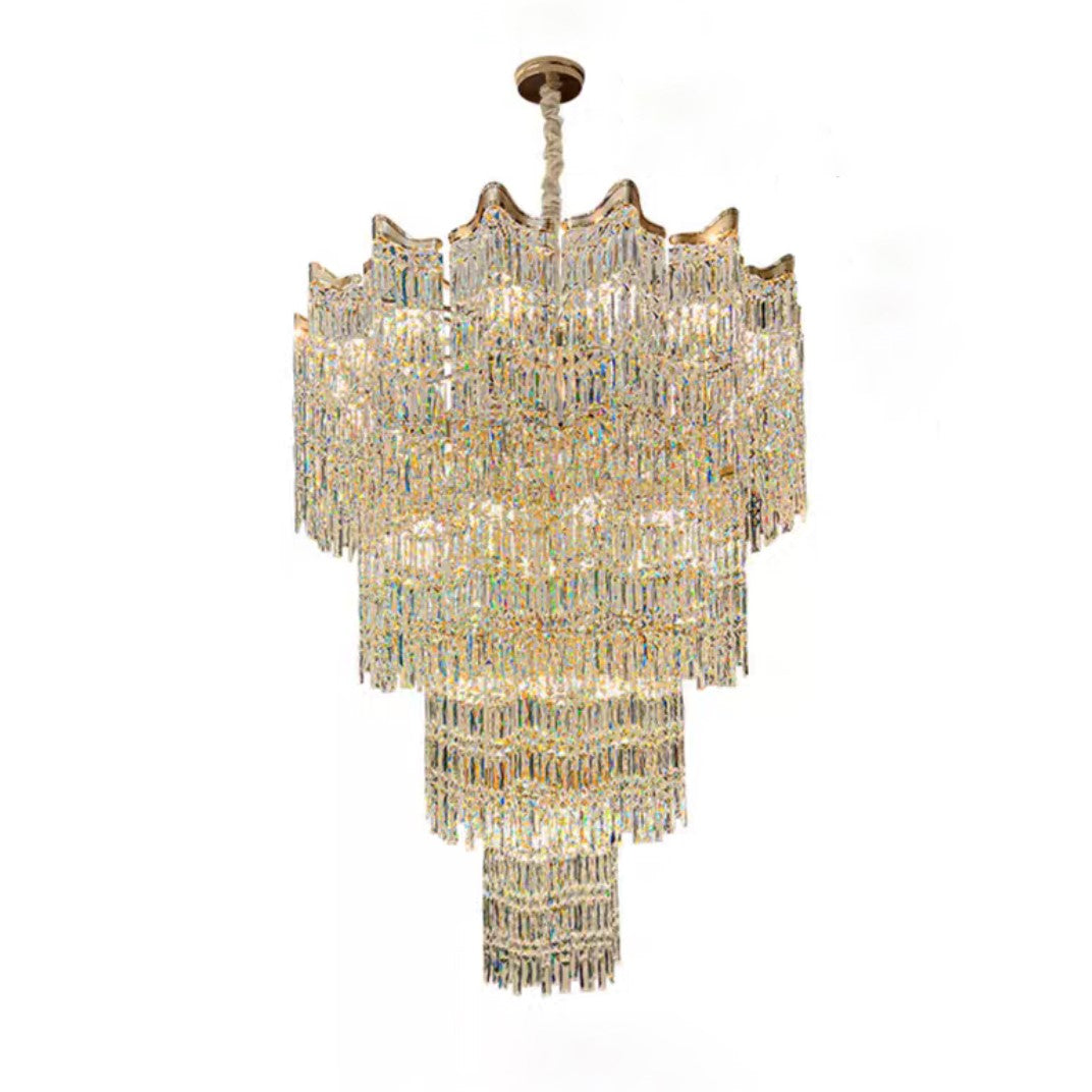 Extra Large Luxury Multi-Tiered Crystal Chandelier in Gold Finish for Foyer / staircase
