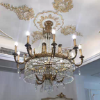 Stunning Oversized Luxury Golden Metal Candle Crystal Tassel Chandelier for High-Ceiling Staircase / entryway