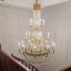 Stunning Oversized Luxury Golden Metal Candle Crystal Tassel Chandelier for High-Ceiling Staircase / entryway