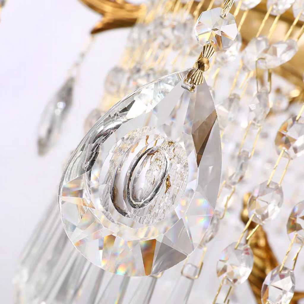 Stunning Oversized Luxury Golden Metal Candle Crystal Tassel Chandelier for High-Ceiling Staircase / entryway