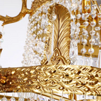 Stunning Oversized Luxury Golden Metal Candle Crystal Tassel Chandelier for High-Ceiling Staircase / entryway