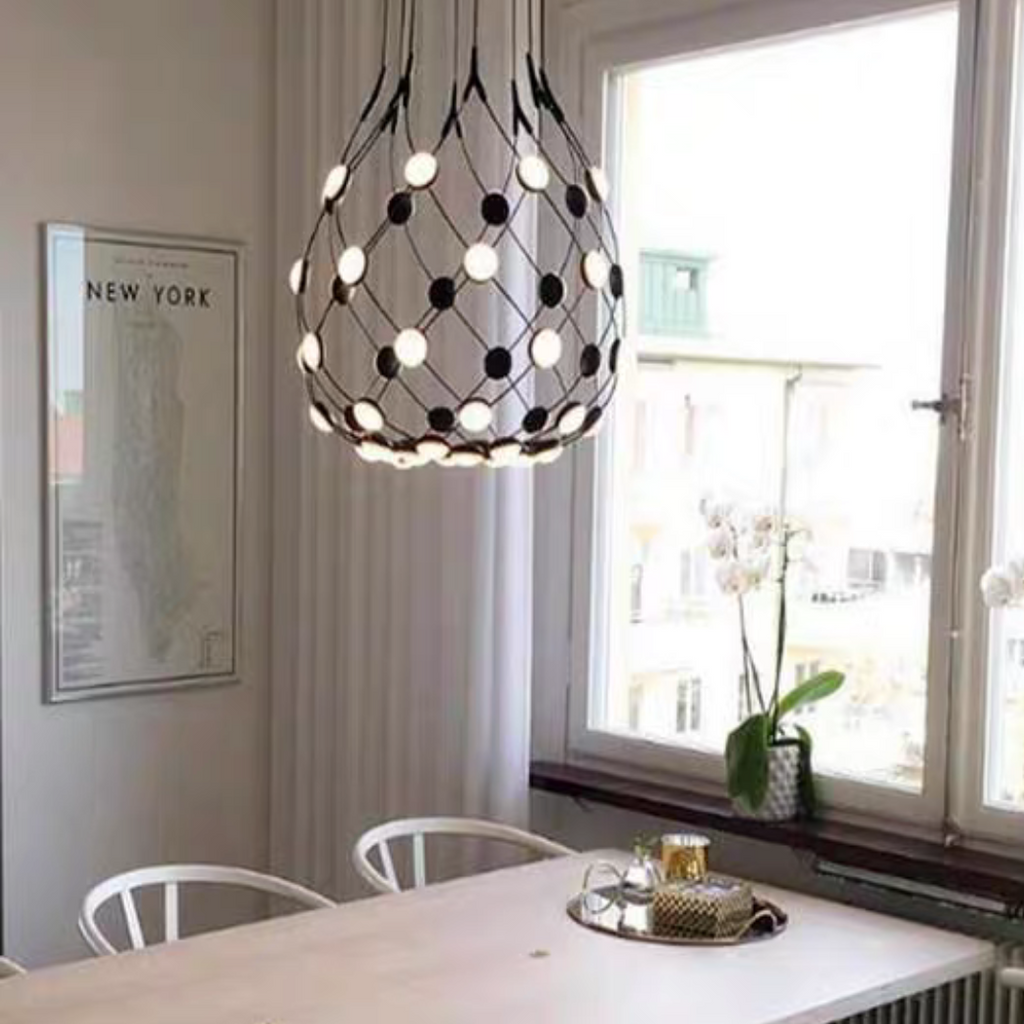 Modern Basket Pendant Chandelier with Acrylic and Metal Finish for Living and Dining Room