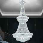 Silver / Chrome Extra Large Crystal Chandelier Foyer Entryway Long Ceiling Lighting for Staircase