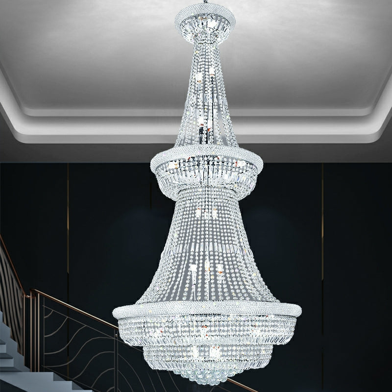 Silver / Chrome Extra Large Crystal Chandelier Foyer Entryway Long Ceiling Lighting for Staircase