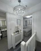 Round Tiered Crystal Chandelier with Metal Finish for Living Room and Bedroom