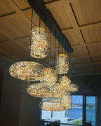 Modern Starry Smoky Gray / amber Glass Shade Chandelier with Rectangular Canopy