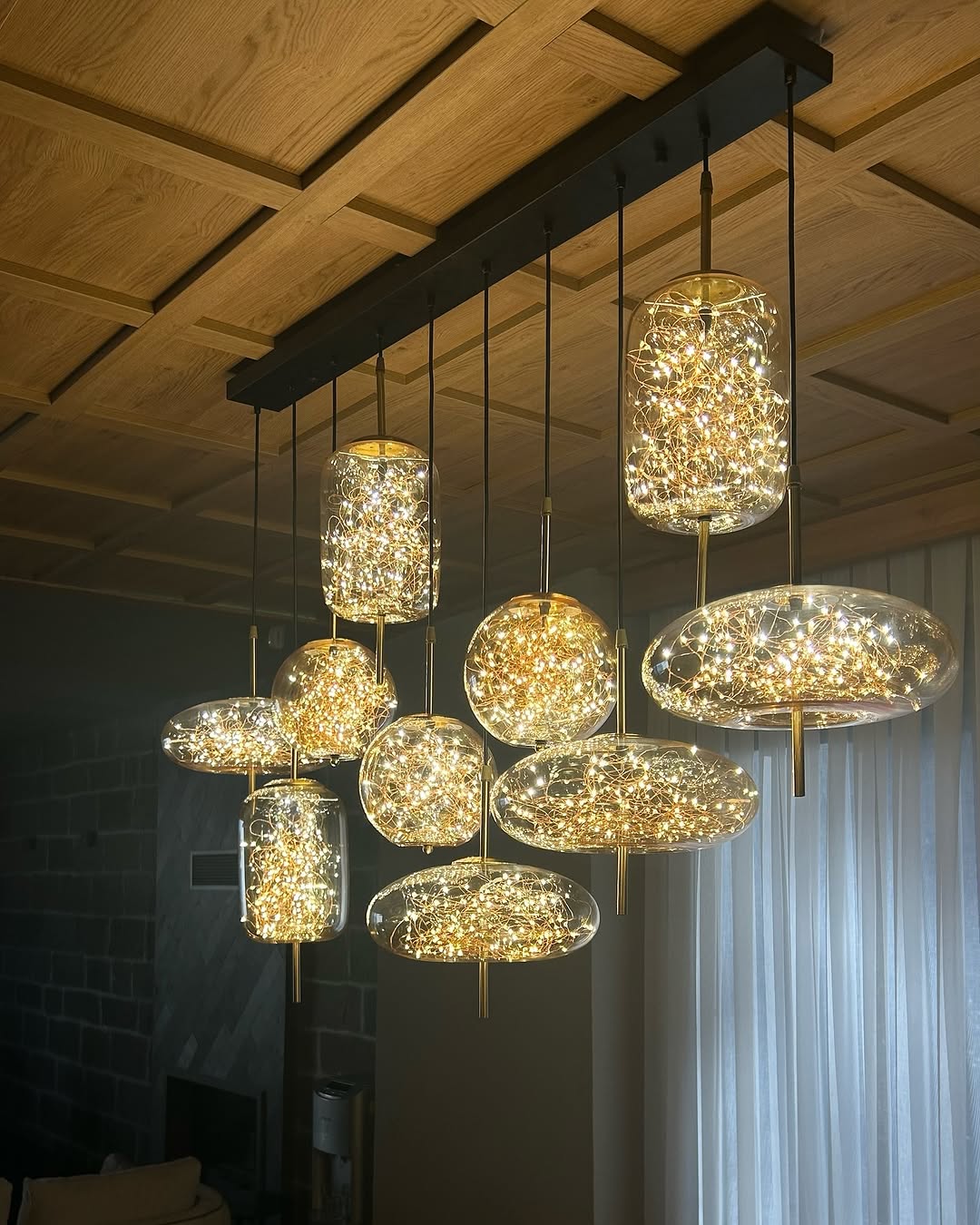 Modern Starry Smoky Gray / amber Glass Shade Chandelier with Rectangular Canopy