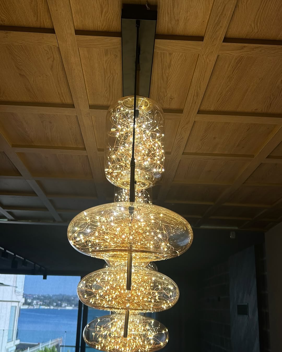 Modern Starry Smoky Gray / amber Glass Shade Chandelier with Rectangular Canopy