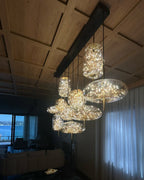 Modern Starry Smoky Gray / amber Glass Shade Chandelier with Rectangular Canopy