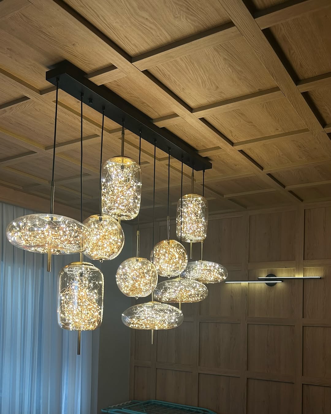 Modern Starry Smoky Gray / amber Glass Shade Chandelier with Rectangular Canopy