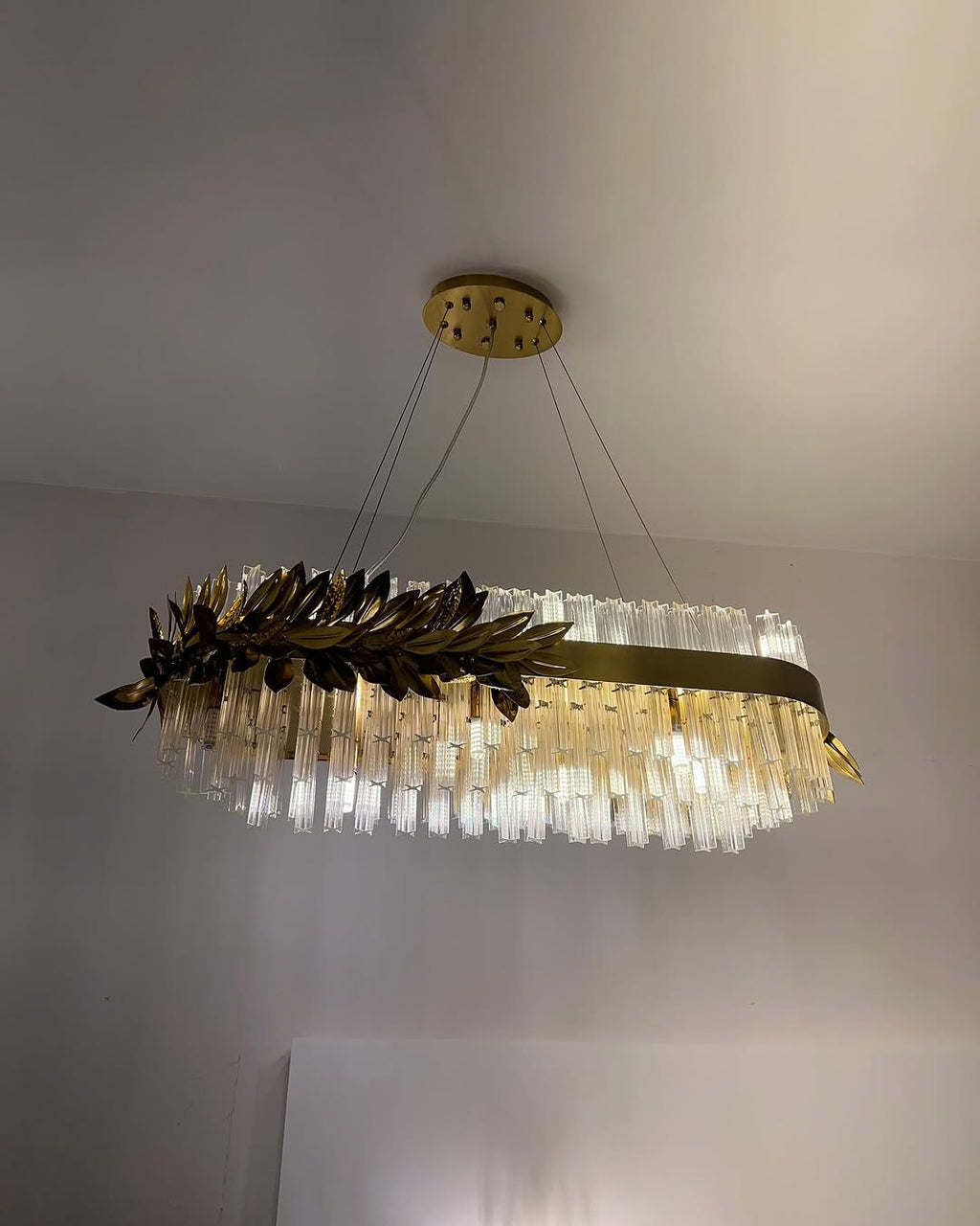 Modern Round / rectangular Gold Leaves Crystal Chandelier for Living Room / dining Room