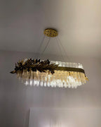 Modern Round / rectangular Gold Leaves Crystal Chandelier for Living Room / dining Room