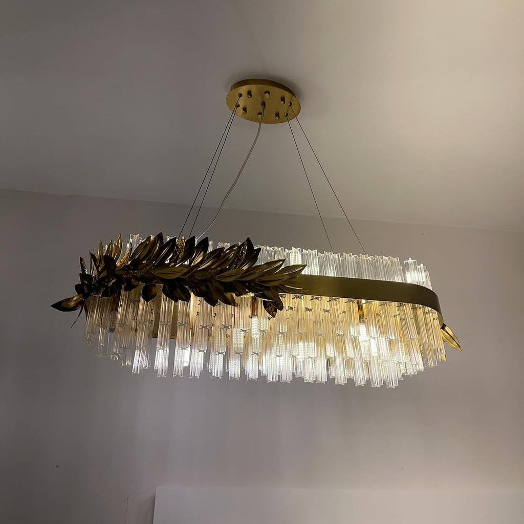 Modern Round / rectangular Gold Leaves Crystal Chandelier for Living Room / dining Room