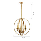 Solid 4-Light Satin Brass 22-Inch Globe Ceiling Lighting Rustic Candle Shaped Round Chandelier for Living /