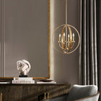 Solid 4-Light Satin Brass 22-Inch Globe Ceiling Lighting Rustic Candle Shaped Round Chandelier for Living /