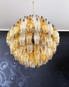 Spherical Murano Poliedri Amber Transparent Glass Chandelier