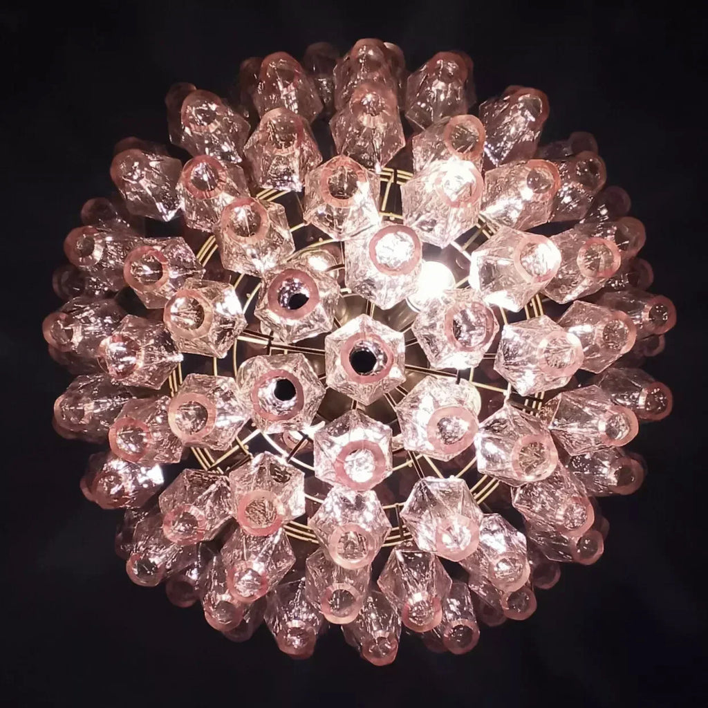 Spherical Murano Poliedri Pink Glass Chandelier