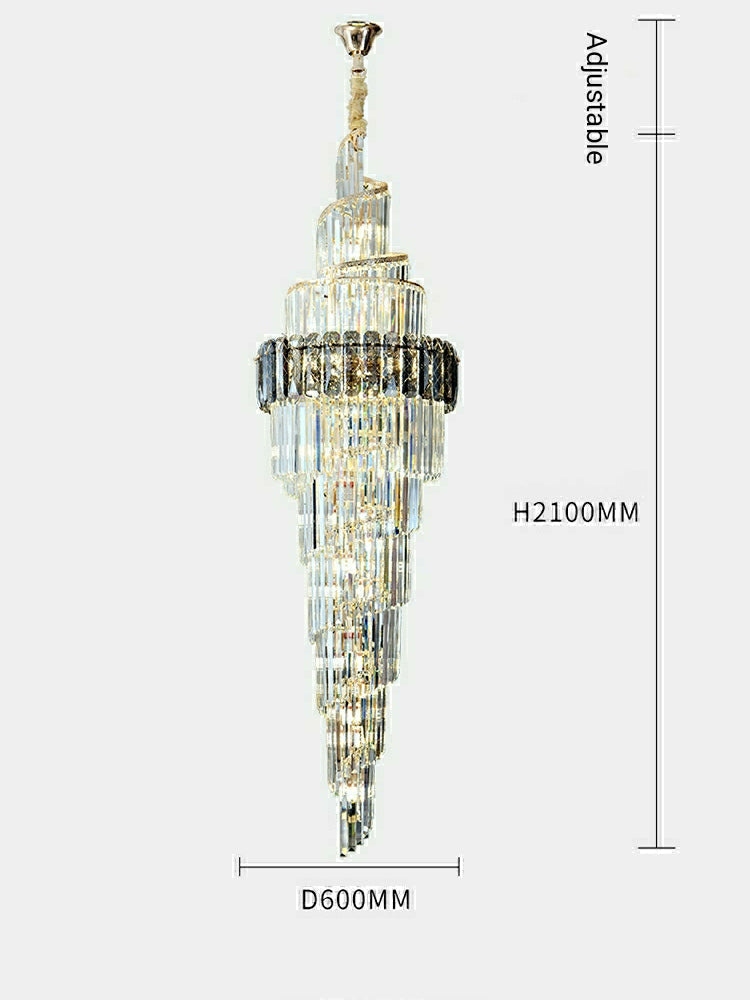 Spiral High Ceiling Light Long Crystal Chandelier for Foyer Staircase / Living Room