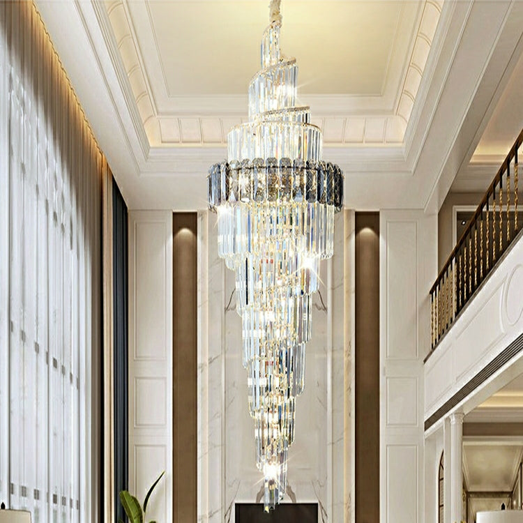 Spiral High Ceiling Light Long Crystal Chandelier for Foyer Staircase / Living Room