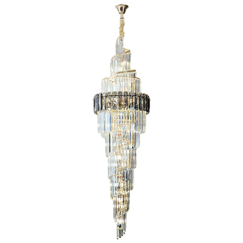 Spiral High Ceiling Light Long Crystal Chandelier for Foyer Staircase / Living Room