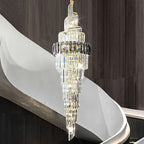 Spiral High Ceiling Light Long Crystal Chandelier for Foyer Staircase / Living Room