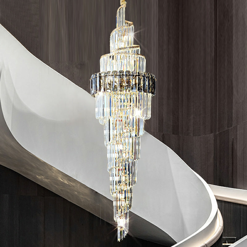 Spiral High Ceiling Light Long Crystal Chandelier for Foyer Staircase / Living Room