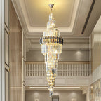 Spiral High Ceiling Light Long Crystal Chandelier for Foyer Staircase / Living Room